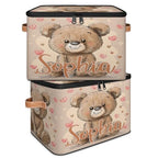 Custom Storage Basket with Name, Personalized Storage Bins with Zipper Lid, Foldable Fabric Storage Box Large capacity with Handle Love Bear - color: Option 25