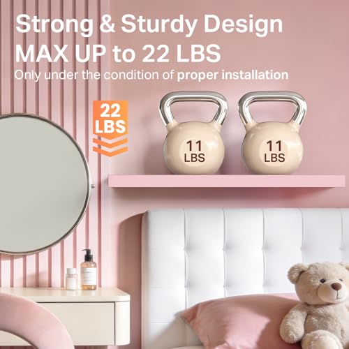 BAYKA Pink Floating Shelves for Wall Set of 3, 15.7in Wood Wall Shelves for Bathroom, Bedroom, Living Room Decor Organize, Hanging Shelf for Books/Storage/Display with 22lbs Capacity - color: D. Pink - Romantic & Sweet Style, size: 15.7inches