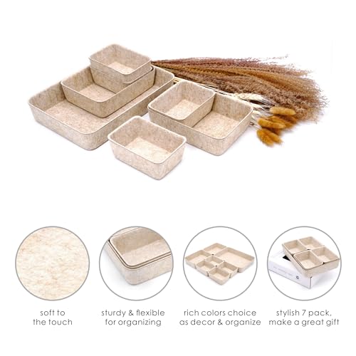 Welaxy Office Drawer organizers felt storage bins Shallow Small Desk trays Draw dividers Nordic Lifestyle Natural Scandinavian-chic style 7-piece (Oatmeal) - color: Oatmeal