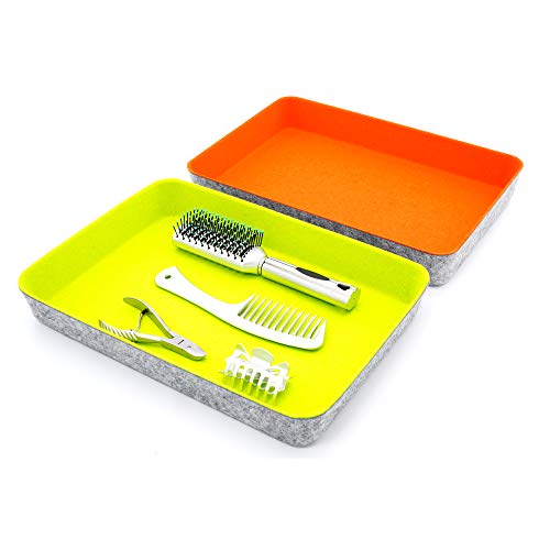 Welaxy 2-piece Office desk drawer organizer tray letter-size documents A4 paper book file Folder Holder storage bins (Orange + Green) - color: Orange + Green