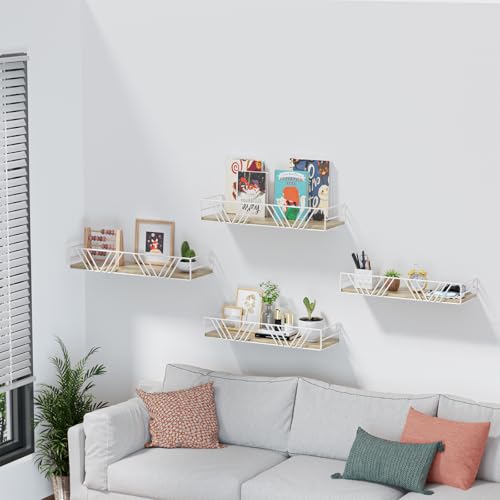 Amaoot Floating Shelves for Wall Set of 4, Different Sizes Mounted Wood Floating Shelf, Wall Shelves for Living Room, Bedroom, Bathroom, Kitchen, Farmhouse Decor, Office - color: White