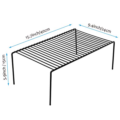 iPEGTOP Set of 6 Large (15.7 x 9.4 Inch) Kitchen Cupboard Organiser, Freezer Cabinet Storage Metal Shelf Wire Rack, Rustproof Steel Shelves for Fridge Pantries Countertops Utensils, Black - color: Black