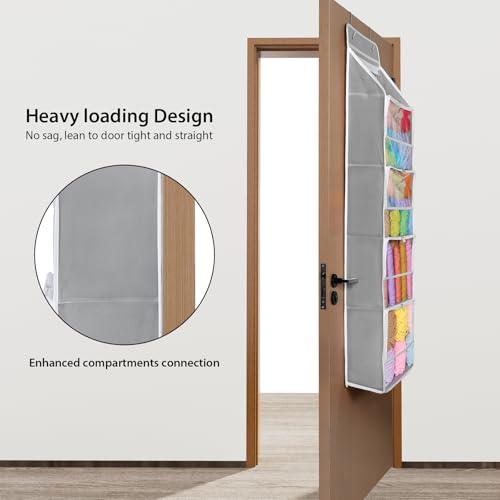 Univivi Hanging Yarn Storage Organizer with 5 Zipper Closure Compartments, Large Capacity Knitting Organizer Storage, Over the Door Hanging Yarn Holder for Knitting Needles, Crochet Hooks (Light Grey) - color: Grey, size: 5 Tiers