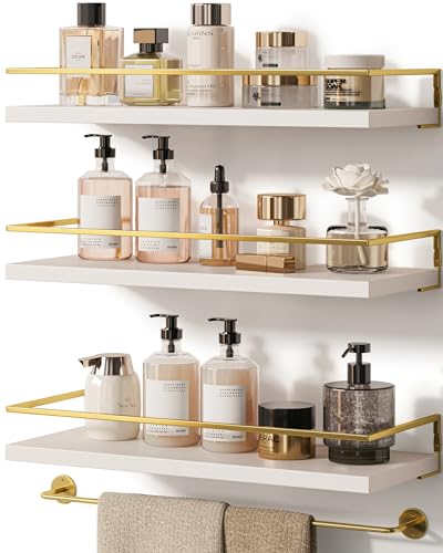 Onlysky Bathoom Shelves, Floaiting Shelves for Bathroom, Set of 3, Bathroom Shelf Wall Mounted (White Gold, 15.7 Inches, 3) - color: White Gold