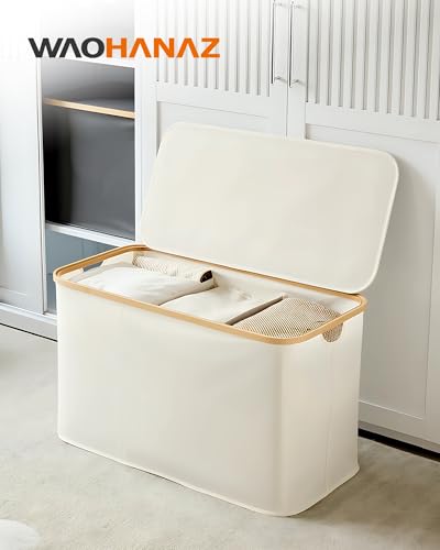 Fabric Storage Bin with Lid, 80L Large Capacity Collapsible Laundry Basket for Clothes, Toys, Blankets, Organizer Caddy for Living Room, Bedroom, Bathroom - color: White, size: 135L
