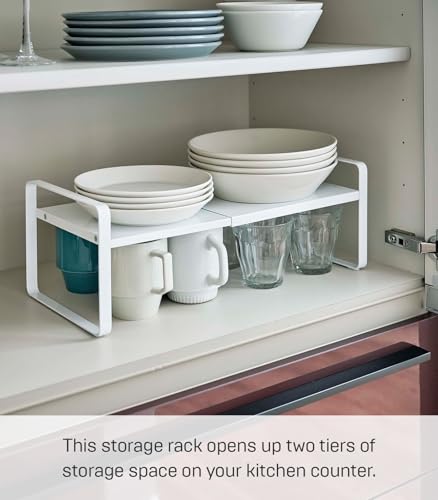 Yamazaki Home Tower Expandable Support Rack - Kitchen Storage Shelf Organizer - Small - Steel - color: White