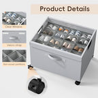 HOUSE AGAIN Shoe Organizer for Closet, Foldable Shoe Storage Organizer Box with Wheels and Adjustable Dividers, Sturdy Metal Frame Fits up to 16-32 Pairs, Large Shoes Storage with Clear Cover - size: 1 Pack