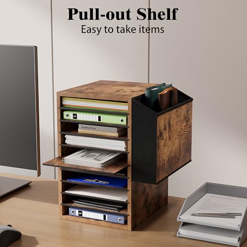 Unionly Office Mail Sorter, Wooden Paper Organizer with Storage Bag, 10 Tier Adjustable Classroom Mailbox, Removable Classroom Organization, Teacher Desk Organization for Office, Study, Brown - color: Rustic Brown, size: 10 Slots