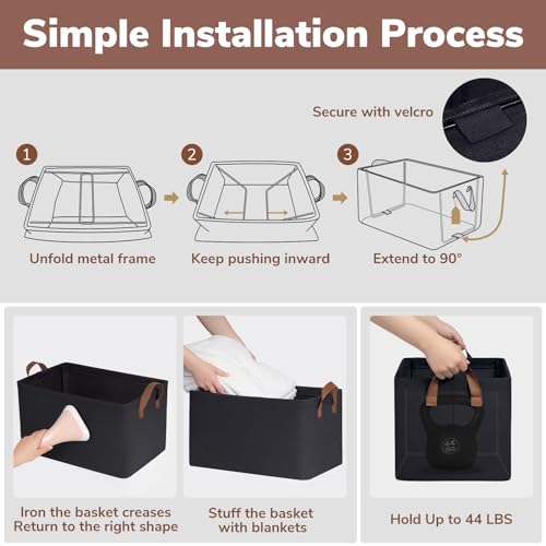 CHICVITA Large Storage Bins for Clothes and Toys, Black Fabric Bin for Living Room, 16 " L x 11" W x 9 " H, 2-Pack - color: Black, size: 16 ¾" L x 11" W x 9 ¾" H