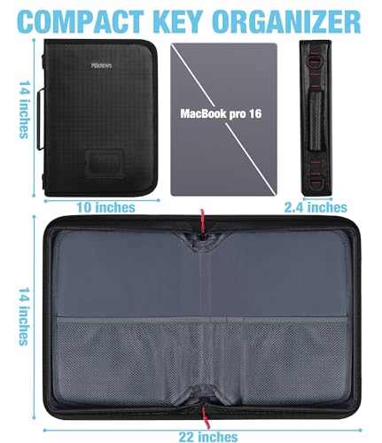PEKREWS Key Organizer Case, Fireproof & Waterproof Key Bag with 54 Key Tags, Portable Zippered Key Storage Box for Estate Sales, Hotels, Office, Property Management, Handle & Shoulder Strap Included