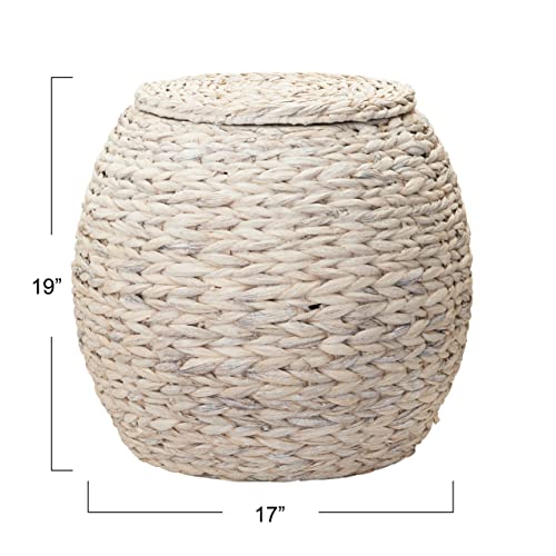 Household Essentials Handwoven Water Hyacinth Barrel Wicker Storage Basket Side Table, Cream Finish - color: Cream Water Hyacinth, style: Water Hyacinth