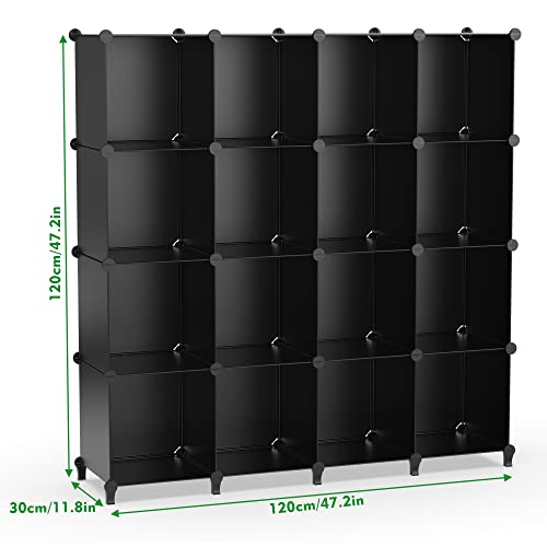 HOMIDEC Closet Organizers and Storage, 16 Cube Storage Organizer, Closet Organizer Bookshelf Cubes Shelves for Clothes, Bedroom, Kids Room, Bathroom, Wardrobe, Garment Racks, Black - color: Black, size: X-Large