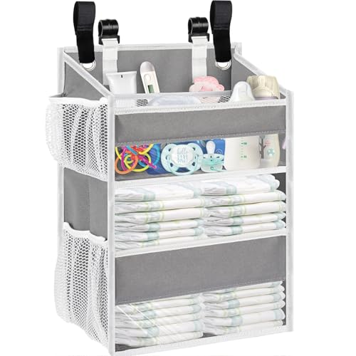 Ofiray-home Hanging Diaper Organizer for Changing Table,Cribs,Car,Playard or Wall & Nursery Organization-Durable 2-Tier Diaper Organizer with Mesh Pockets and Viewable Design, Won't Deform, Light Gray - color: Light Gray
