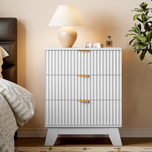 BORNOON Fluted 3 Drawer Dresser, 30.3" Tall Compact Modern Boho Chest of Drawers, Wooden Storage Cabinet for Bedroom, Living Room, Entryway, Curved Profile Design - color: Pure White, size: 3 Drawers