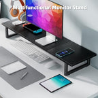 Simple Trending 38 Inch Dual Monitor Stand Riser, Wood and Steel Desktop Organizer for Home Office, Black - color: Black