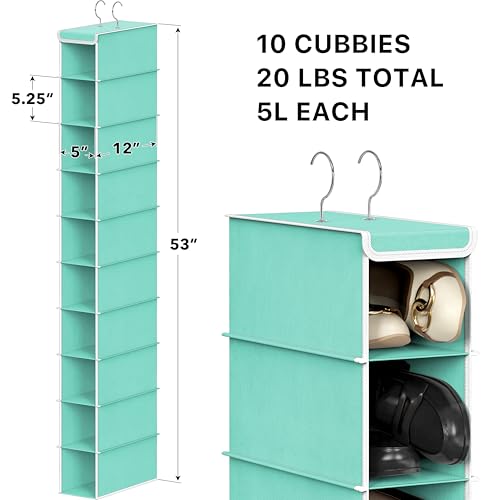 Simple Houseware 10 Shelves Hanging Shoes Organizer Holder for Closet, Turquoise - color: Turquoise, size: 1-Pack