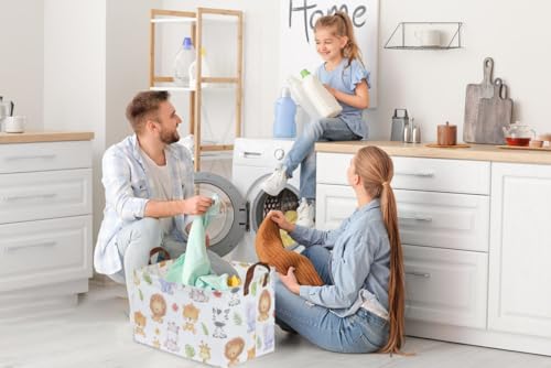 Rectangular Kids Storage Bins,Baby Baskets Organizer.Waterproof PE Coating Cute Basket with Handles.Woodland Nursery Decor,Toys Box,Books Basket, (Cute Animal) - color: Cute Animal
