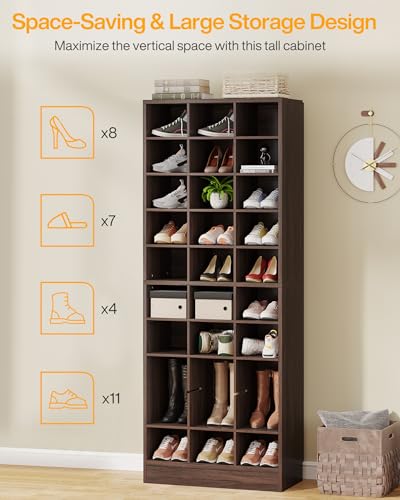 Tribesigns 10-Tier Shoe Storage Cabinet, Espresso Wooden Shoe Rack with 30 Cubbies, Freestanding Tall Entryway Shoe Organizer for Closet, Entryway, Living Room - color: Espresso