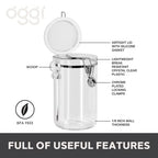 OGGI Clear Canister Airtight 61oz - Clamp Lid & Spoon - Airtight Food Storage Containers, Ideal for Kitchen & Pantry Storage of Bulk, Dry Food Including Flour, Sugar, Coffee, Rice, Tea, Spices & Herbs - size: 61 Fluid Ounces