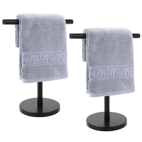 T-Shape Bath Hand Towel Holder Stand, Stainless Steel Free Standing Hand Towel Rack, for Bathroom Kitchen & Countertop, Matte Black, 2 Pack - color: Black-2 Pack