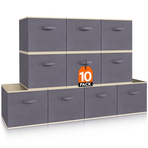 Lifewit Storage Cubes, Foldable Decorative Fabric Storage Baskets for Organizing Home Organizers with Handles for Shelves, Closet, 13 Inch Bins, 36L Gray, 10 Packs - color: Gray, size: 10pcs-13INCH