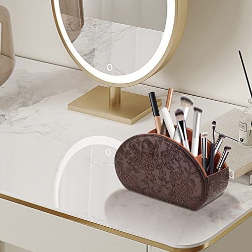 Tv Remote Holder Tray with 5 Compartment,PU Leather Remote Control Holder/Caddy,Placed Media Remote Storage Box/Glasses/Makeup Brush/Office Products/Desktop Organizers Nightstand Decoration (Retro) - color: Retro