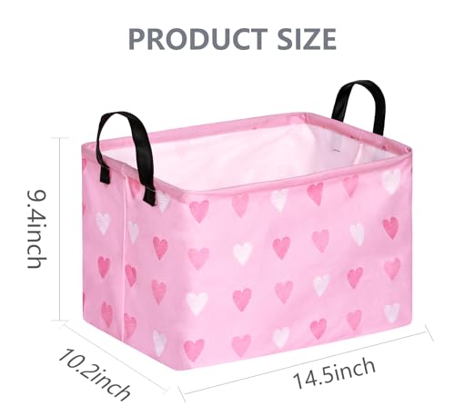 Valentine's Day Gift Basket Pink Heart Print Box Hamper Storage Basket Collapsible Organizer Bin Gift Shelf Baskets for Home and Kitchen Storage - color: pink three-heart