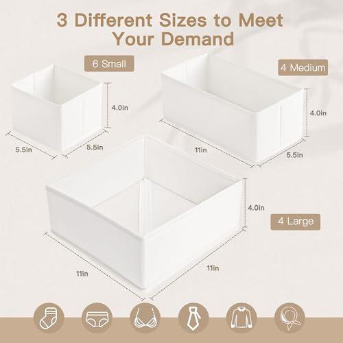 Criusia Drawer Organizer Clothes, 14 Pack Dresser Organizer for Baby Clothes, Underwear, Sock- Foldable Closet Organization and Storage Dividers Bins for Nursery, Bedroom and Dorm (White) - color: White, size: 14PACK