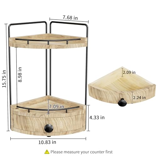 2-Tier Corner Bathroom Counter Organizer with Drawer & Embedded Screw Holes - Wooden Countertop Organizers for Skincare, Makeup Storage, Bathroom Sink Counter Shelf for Vanity, Kitchen, Wood color - color: Wood color
