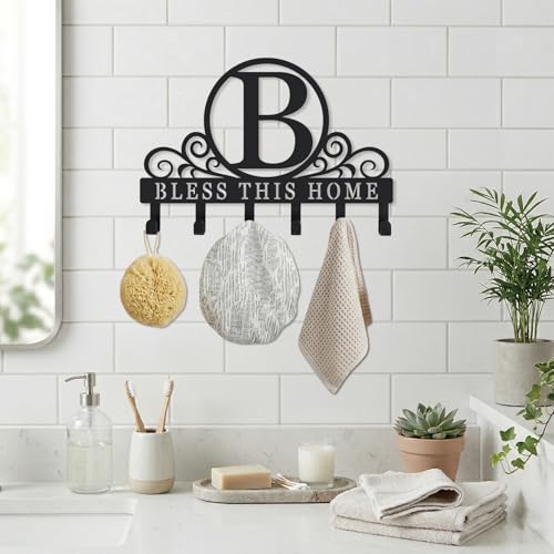 Metal Letter B Key Holder for Wall, Decorative Metal Key Holder Wall Mount, Key Hooks Coat Rack Monogram Wall Decor, Perfect for Bathroom, Living Room, Kitchen, Anniversary Housewarming Gift - style: B