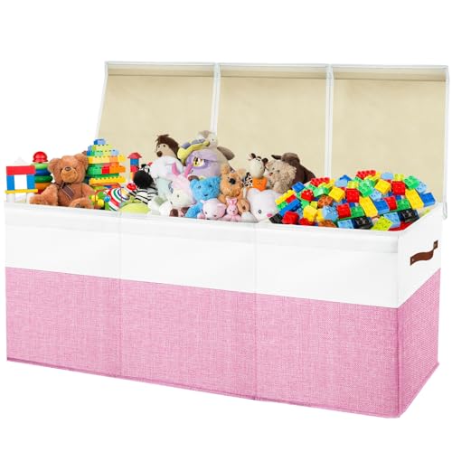 Large Toy Box Chest,Toy Storage Organizer,Storage Bins with Lids,Stuffed Animal Storage,Toy Bins for Kids,Toddlers,Baby,Girls,Nursery,Living room,playroom(Pink) - color: Pink