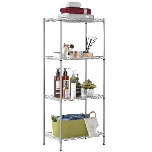 BestOffice | 4-Tier Wire Storage Shelves | 12"D x 18"W x 44"H | Chrome | with Adjustable Racks PP Liners | Compact Metal Shelf, Holds Upto 600 lbs | Ideal for Kitchens Closets Bathrooms Small Corners - color: Chrome, size: 12"D x 18"W x 44"H