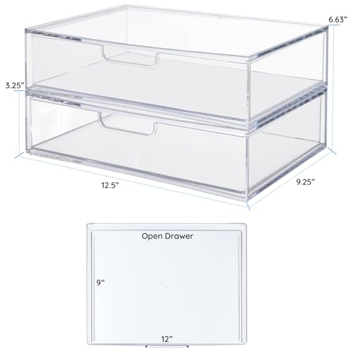 STORi STAX Plastic Stackable Organizer Drawers (Set of 2) Clear | 12.5" Wide | Set Includes Two Open Drawer | Organize Office Desk Accessories & Sort Paper | Made in USA - color: Clear, size: Open/Open 2pk