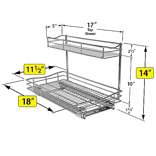 LYNK PROFESSIONAL® Pull Out Under Sink Kitchen Cabinet Organizer - 11.5 in. x 18 inch deep Drawer - Sliding Shelf Organizer for Cabinets and Undersink Storage Shelves - Lifetime Ltd. Warranty – Chrome - color: 11.5"W x 18"D Chrome