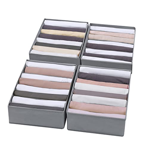 4 Packs T-shirt Drawer Organizers for Clothing,8 Grids Compartment Wardrobe Storage Box, Washable Clothes Organizer for Folded Clothes, Legging, Silk Scarve - color: Grey, size: 8 GRIDS-SMALL SIZE