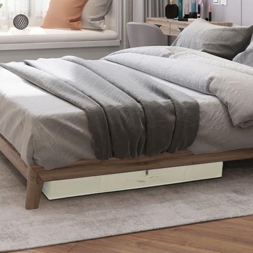 Under Bed Storage Bins with Lids, Closet Organizers, Foldable Under-bed Storage Baskets for Sheets, Clothes, Quilts, Sweaters, Wrapping Paper, 35x16.5x7inch, Beige, 2PCS - color: Beige, 2PCS, size: 35x16.5x7inch