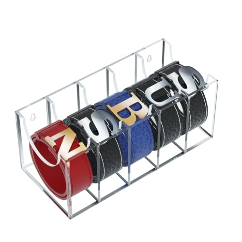 GTI Belt Organizer,Acrylic 5 Compartments belt organizer for closet and wall,Belt Storage Holder for Drawer,Clear Belt Display Case for Closet Tie and Bow Tie - color: Clear, size: 5 Compartments