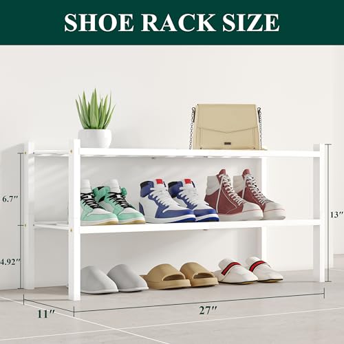 Smiry Shoe Rack, 2 Tier Bamboo Shoe Organizer, Stackable Free Standing Wooden Shoe Storage Shelf for Closet, Entryway, Front Door Entrance, White - color: White, size: 26.80" Wide - 2 Tier - Regular