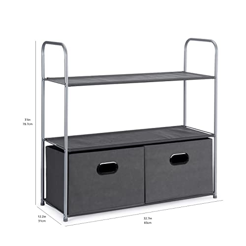 Amazon Basics Freestanding Closet Organizer with Fabric Bins, Drawers and 3 Shelves, Easy to Assemble, Grey, 32.7" x 12.2" x 31"