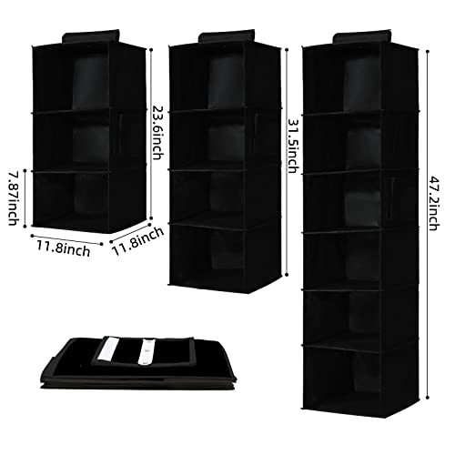 2 Pack Hanging Closet Organizer, 4-Shelf Hanging Shelves with Side Pocket, Black - color: Black, size: 4 Shelves