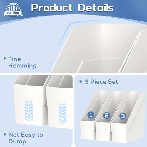 Delifox 3 Pack Magazine Rack, Plastic File Folder Bin Desk Organizer, White - color: 3Pack-White