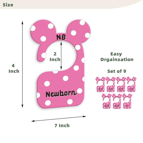 JMOST Girl Baby Closet Dividers for Nursery Closet Organizer, Newborn to 24 Months Size Clothes, Cute Pink Hangers with Size Dividers, Double Sided - color: Pink