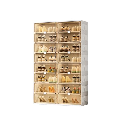 32 Pairs Shoes Storage Cabinet of 3-Step Fast Installation,Plastic Shoe Rack with Clear Magnetic Door for Display, Shoe Organizer for Sneaker, Sandals, Heels (2 Row, 8 Tier) - size: 8Tier