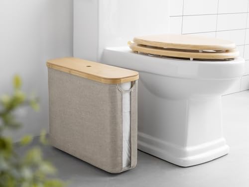 StorageWorks Toilet Paper Storage with Bamboo Lid, Toilet Paper Holder Basket for Up to 9 Mega or 12 Regular Size Rolls, Medium Paper Storage Baskets for Bathroom, Light Khaki, 1 Pack - color: Light Khaki, size: Medium