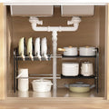 Under Sink Organizer 2 Tier Kitchen Storage Rack, Expandable Pot and Pan Organizer with Adjustable Height & 4 Dividers, Removable Kitchen Shelf for Cabinet, Countertop(4panels,1 Pot rack, Black)