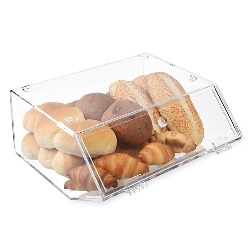 Ikee Design Acrylic Stackable Bakery Case Kitchen Pastry Container Display, Organizer Storage Holder Stand for Bagels, Bread and Muffins with A Hinged, Slanted Door, 11.75" W x 10.25" D x 5.5" H - color: Clear