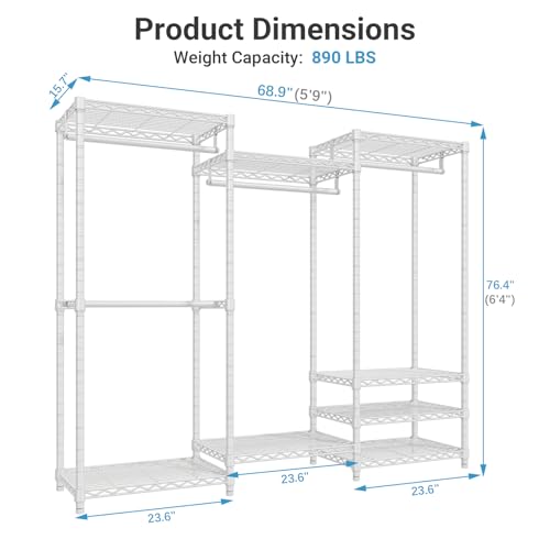 VIPEK V5 Portable Closet Wardrobe Heavy Duty Clothes Rack, Freestanding Clothing Racks with 4 Hang Rods & 8 Shelves, Adjustable Custom Closet Racks, 68.9" L x 15.7" W x 76.4" H, Max Load 800LBS, White - color: White, size: V5 Standard