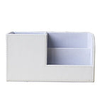 KINGFOM Desk Organizer Office Supplies Caddy Pu Leather Multi-function Storage Box Pen/Pencil,Cell phone, Business Name Cards Remote Control Holder White - color: S-white