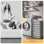 BALEINE Laundry Hamper with Lid, Tall Laundry Baskets with Bamboo Pull Handles, Large Laundry Bin with Internal Support (18 Gal/70L, Grey Pinstripe) - color: Grey Pinstripe, size: 70 liters