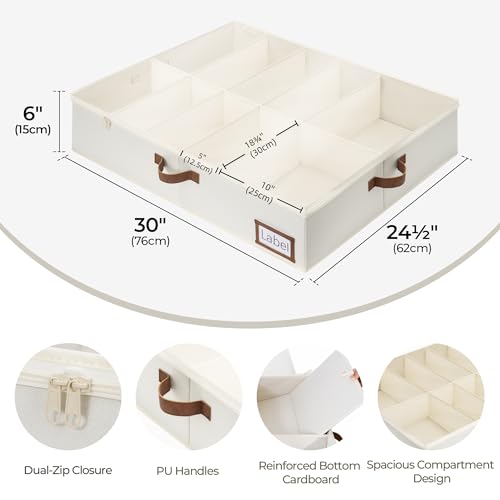 StorageWorks Under Bed Shoe Storage for Closet, 2-Pack Ultra-thick Fabric Shoe Organizer, Collapsible Shoes Containers with Bottom Support, Fits up to 24 Pairs, Beige - color: Beige, style: Fixed Divider